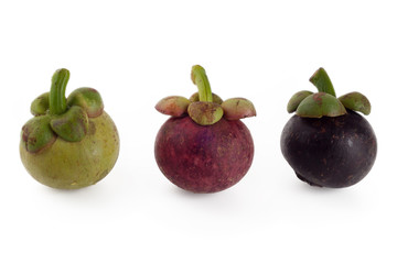 Mangosteens in three stages of ageing