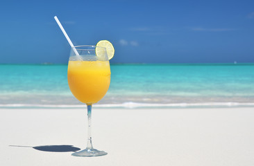 Glass of orange juice. Exuma, Bahamas