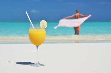 Glass of orange juice. Exuma, Bahamas