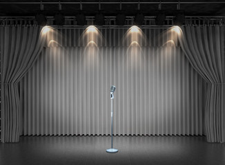 3d render microphone on dark stage 