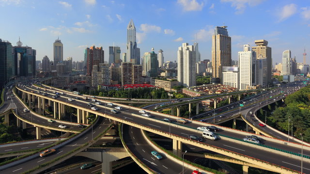 Heavy traffic on Shanghai Highway Interchange, China