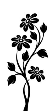 Black silhouette of branch with flowers. Vector illustration.