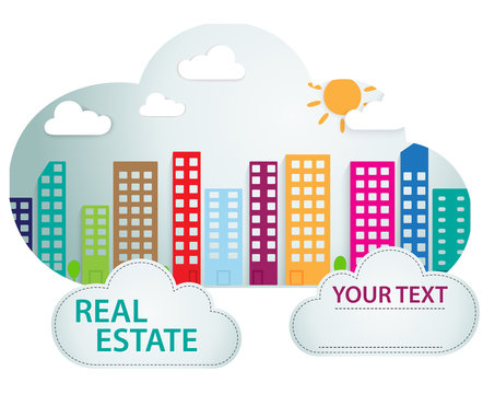 Banner with real estate in cloud