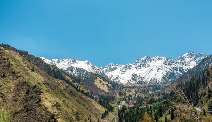 Nature of  mountains,  snow, road on Medeo in Almaty, Kazakhstan
