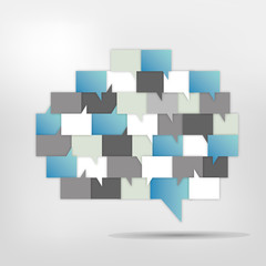 Brain with speech bubbles. Colorful speak and dialog bubbles.