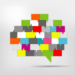 Brain with speech bubbles. Colorful speak and dialog bubbles.