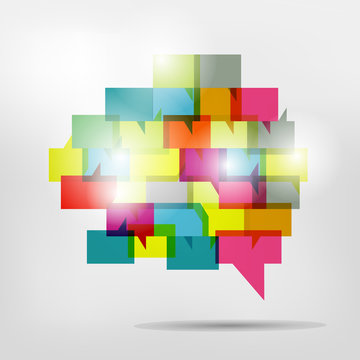 Brain with speech bubbles. Colorful speak and dialog bubbles.