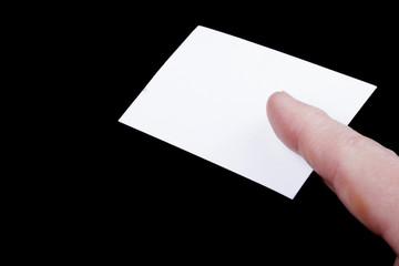 Blank business card in hand.