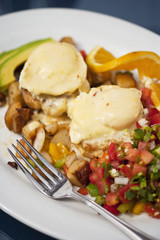 poached eggs Dungeness crab cakes with Hollandaise sauce 