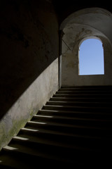 stone staircase illuminated