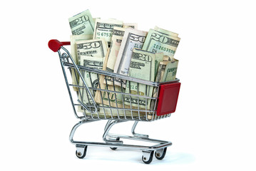 money in shopping cart