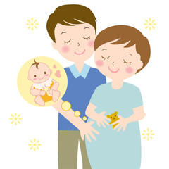 妊婦さんと赤ちゃんとパパ　半袖　夏