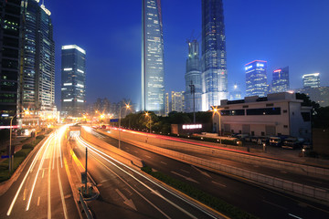 Fototapeta na wymiar Long exposure shot of Shanghai Lujiazui highway Landscape