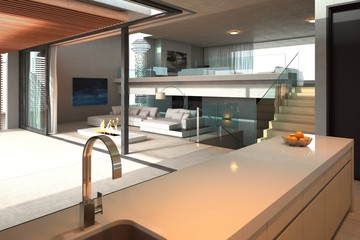 Fototapeta na wymiar Modern luxury loft kitchen interior