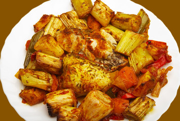 Fried chicken fillets with vegetables