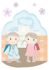 入学式　boy and girl at the school