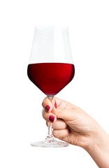 Red wine glass in hand