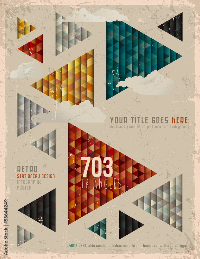 Poster retro triangles poster with clouds.