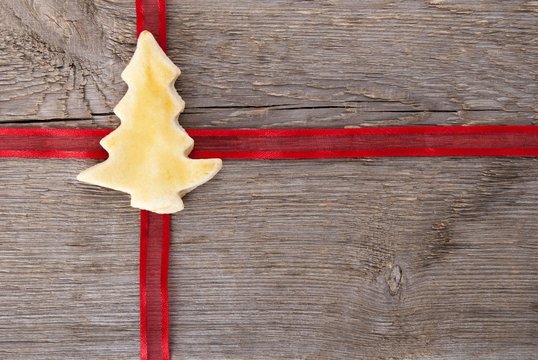 Red Ribbon With Christmas Tree Cookie