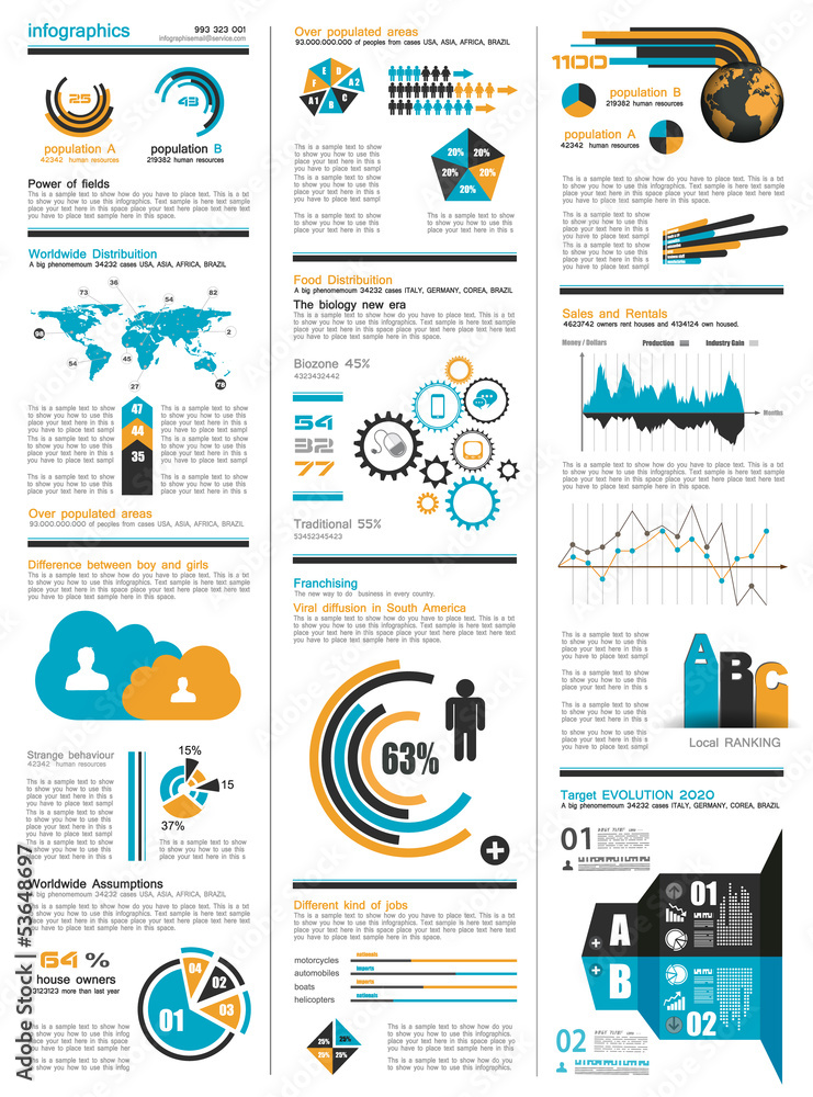 Fototapete infographic elements - set of paper tags, technology icons...