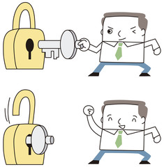 鍵を開けるビジネスマン