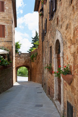 Street view in Pienza village. Tuscany, Italy.