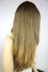 Head with long beautiful hair posing