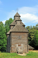 Fototapeta na wymiar Antique wooden church, Pirogovo, Kiev, Ukraine