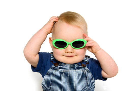 Blond baby boy with sunglasses