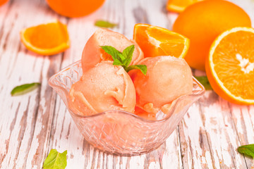 Ice Cream , sundae on wood