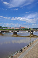 Fototapeta na wymiar View of Prague Castle and Vltava river in Prague, Czech Republic