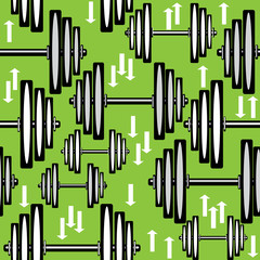 .seamless pattern dumbbells on green background