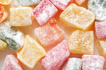 Turkish colorful delight. Macro. Food background