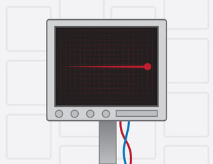 EKG screen with red flatline