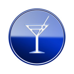 wineglass icon glossy blue, isolated on white background.