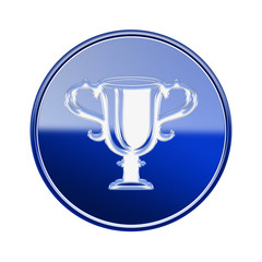 Cup icon glossy blue, isolated on white background.