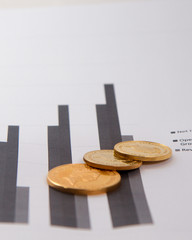Gold coins on financial chart