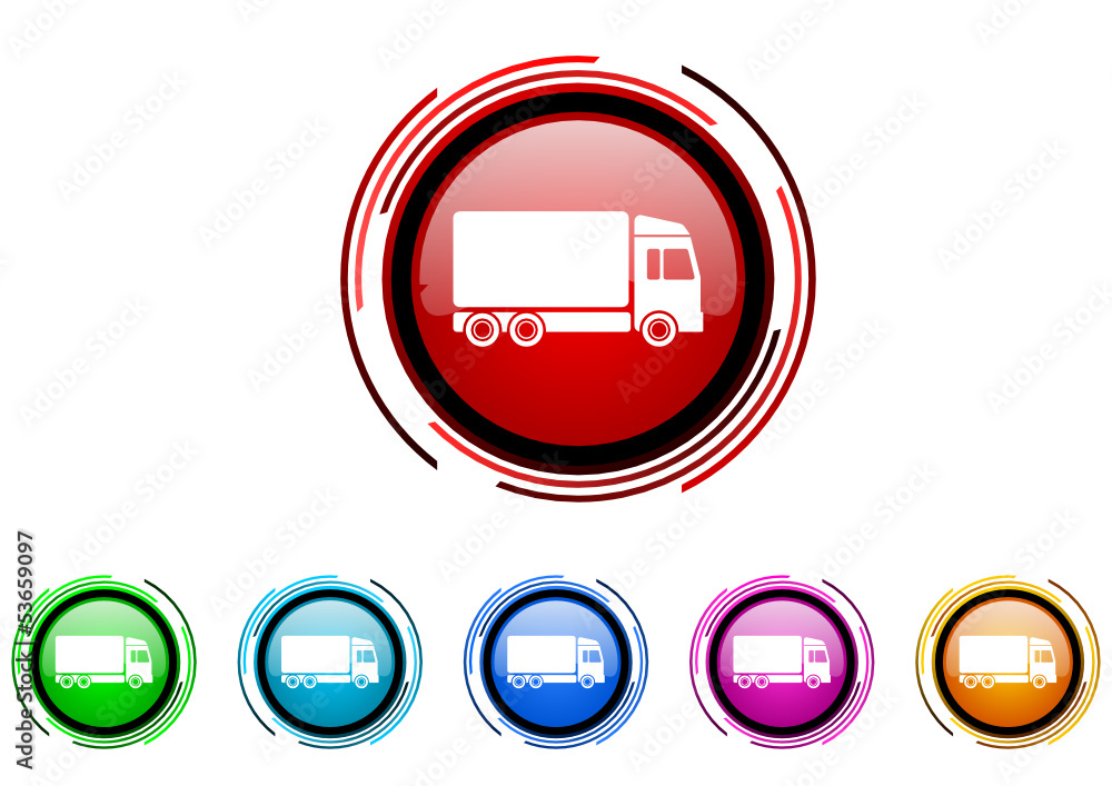 Poster delivery vector glossy web icon set