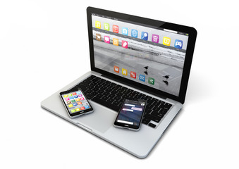 Naklejka premium laptop and two smartphones