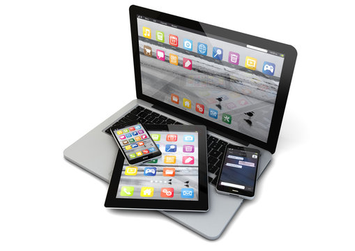 laptop, smartphones and tablet