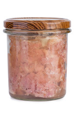 Canned meat in glass jar