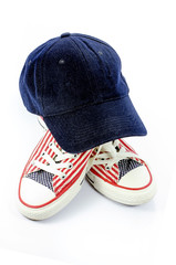 Cap and pair of shoes with american stars and stripes decoratio