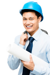 Confident Latin American businessman architect on white backgrou