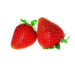 Strawberries with leaves, isolated on a white background.