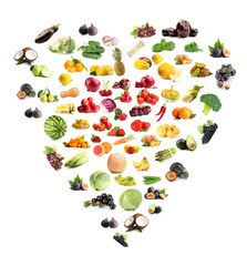 Fototapety  Serce z różnych owoców i warzyw na białym tle