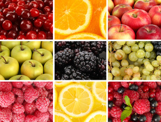 Colorful healthy fruit collage