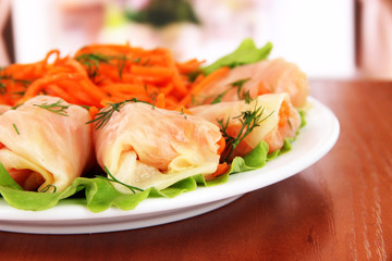 Stuffed cabbage rolls on table at home
