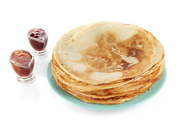 Pancake on plate isolated on white