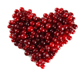 Ripe red cranberries, isolated on white.
