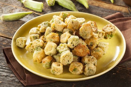 Fototapeta Organic Homemade Fried Green Okra
